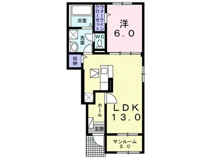 ソレイユ A(1LDK/1階)の間取り写真