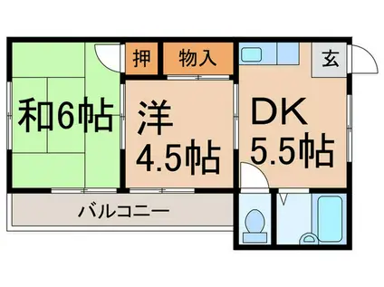 赤木ハイツ(2DK/2階)の間取り写真