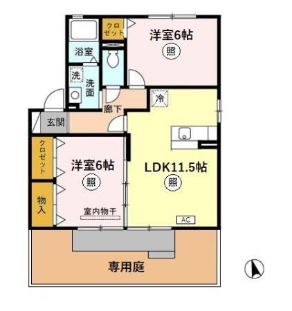 ナチュール北 A棟(2LDK/1階)の間取り写真