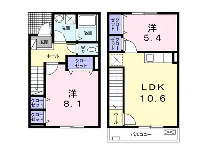 サウスクレスト(2LDK/1階)の間取り写真