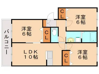 カプチーノ・新飯塚A棟(3LDK/2階)の間取り写真