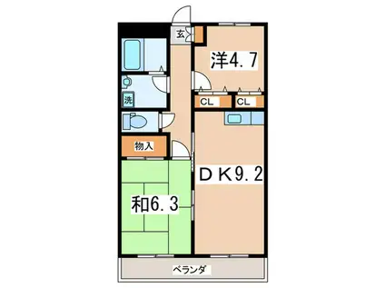 ポポラーレ相武台(2DK/2階)の間取り写真