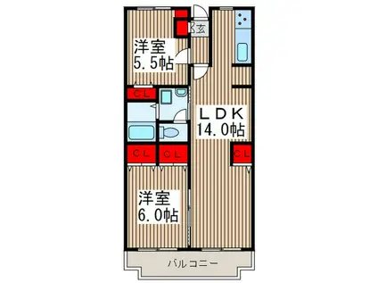 マンション・シェ・ノッチュ(2LDK/4階)の間取り写真