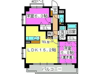 エルハイム室見III(2LDK/3階)の間取り写真