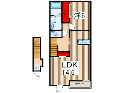 チェリーブロッサム(1LDK/2階)の間取り写真