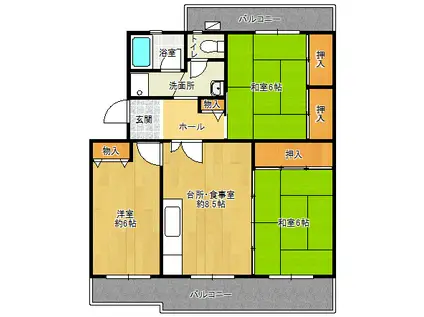 あかしあ台ハイツ(3DK/5階)の間取り写真