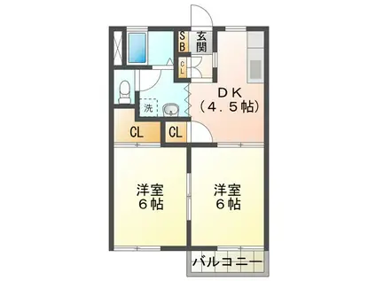 タウニーラークウッド(2DK/2階)の間取り写真