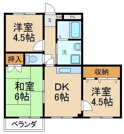 グリーンキャッスル稲田(3DK/3階)の間取り写真