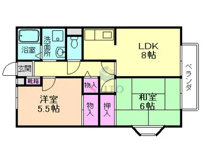 コンフォーレ上野西B棟(2LDK/2階)の間取り写真