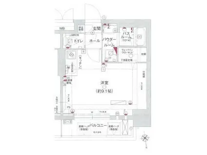 エグゼ難波南II(ワンルーム/2階)の間取り写真