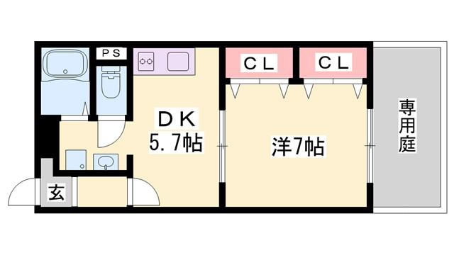 ウエストビラ(1DK/1階)の間取り写真