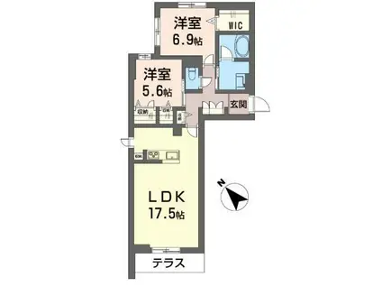 アベニールテラス浦和美園(2LDK/1階)の間取り写真