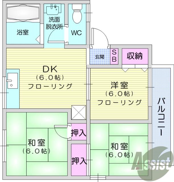 セジュールアント(3DK/2階)の間取り写真