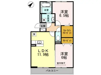 ヴァン・エスポワールA(2LDK/3階)の間取り写真
