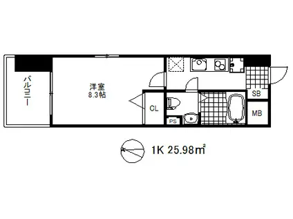アドバンス三宮Ⅳルシール(1K/14階)の間取り写真