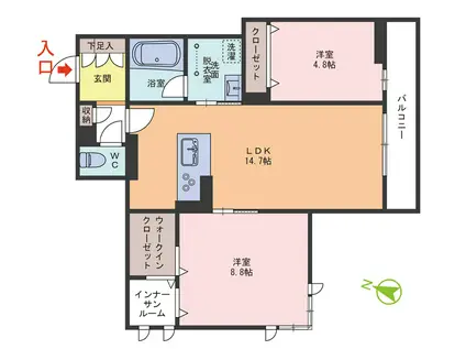 LA PALAIS VERT(2LDK/2階)の間取り写真