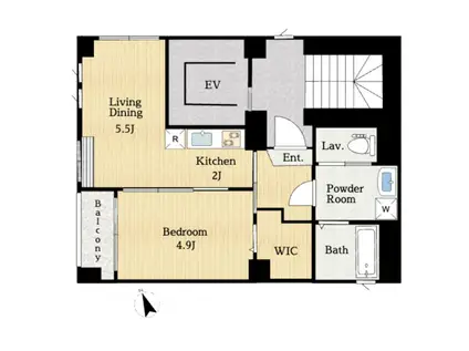 KN白金高輪(1LDK/2階)の間取り写真