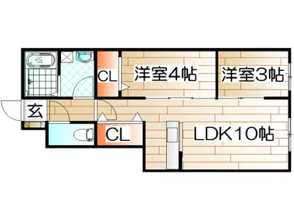 ルミエールB(2LDK/1階)の間取り写真