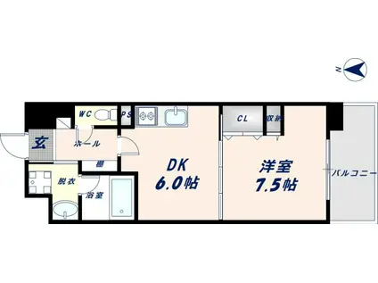 アールパンション高井田(1DK/6階)の間取り写真