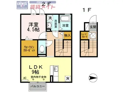 モン・ノーブル A棟(1LDK/2階)の間取り写真