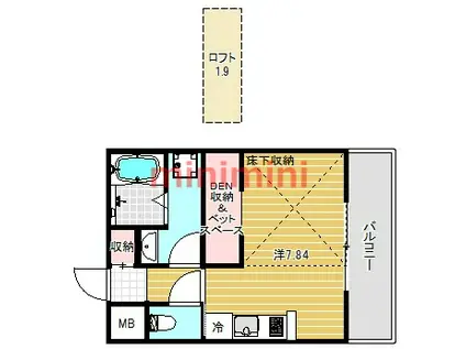 ラフィーネ(ワンルーム/3階)の間取り写真