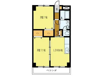 第4ジーオンビル(2LDK/2階)の間取り写真