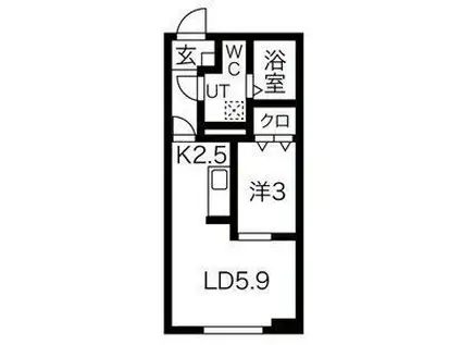 メリディアン国見駅前五番館(1LDK/2階)の間取り写真