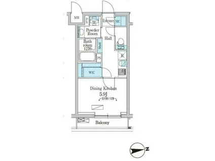 デュオフラッツ千歳船橋(1K/2階)の間取り写真