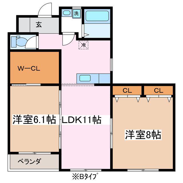 メルベージュN(2LDK/2階)の間取り写真