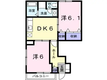 リバ-サイドB(2DK/1階)の間取り写真