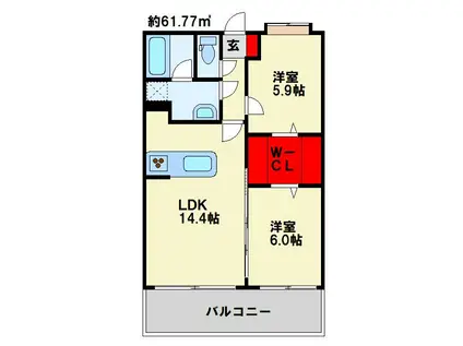 ニューガイア四季彩の丘C棟(2LDK/6階)の間取り写真