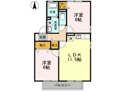 グランドソレーユ B棟(2LDK/2階)の間取り写真