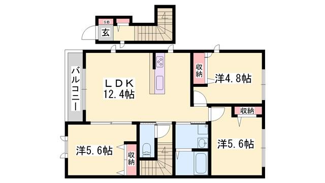 カーサ・トレス(3LDK/2階)の間取り写真