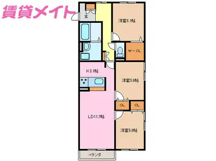 アルエットモンターニュ(3LDK/3階)の間取り写真