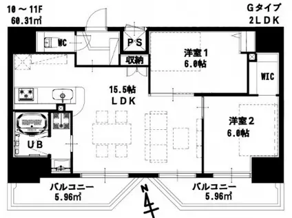 リノリノアパートメント土橋(2LDK/10階)の間取り写真