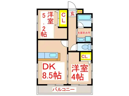 さくらヒルズ甲突町(2DK/7階)の間取り写真