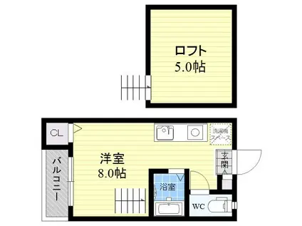 カサブランカI(1K/2階)の間取り写真