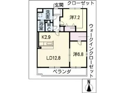 ソレイユII(2LDK/3階)の間取り写真