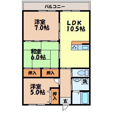 エスポワール坊ノ前A(3LDK/1階)の間取り写真