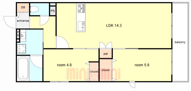 HEBEL MAISON 甲東園(2LDK/3階)の間取り写真