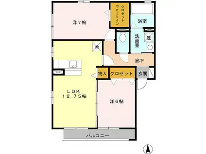 レセンテ・ジョイアA(2LDK/2階)の間取り写真