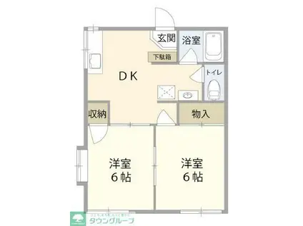 セントヴィレッヂ(2DK/2階)の間取り写真