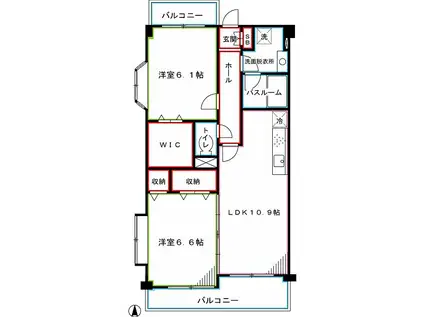 ソサエティ関町(2LDK/1階)の間取り写真