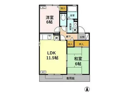 ラ・ベルフォンテーヌ B棟(2LDK/1階)の間取り写真