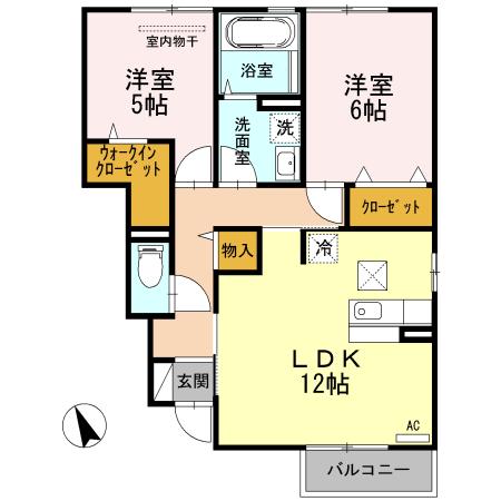 シャルムグレイスIIB棟(2LDK/1階)の間取り写真
