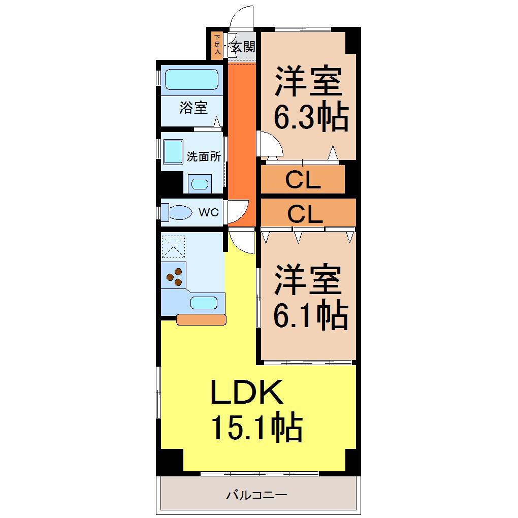 GLORIA(2LDK/2階)の間取り写真