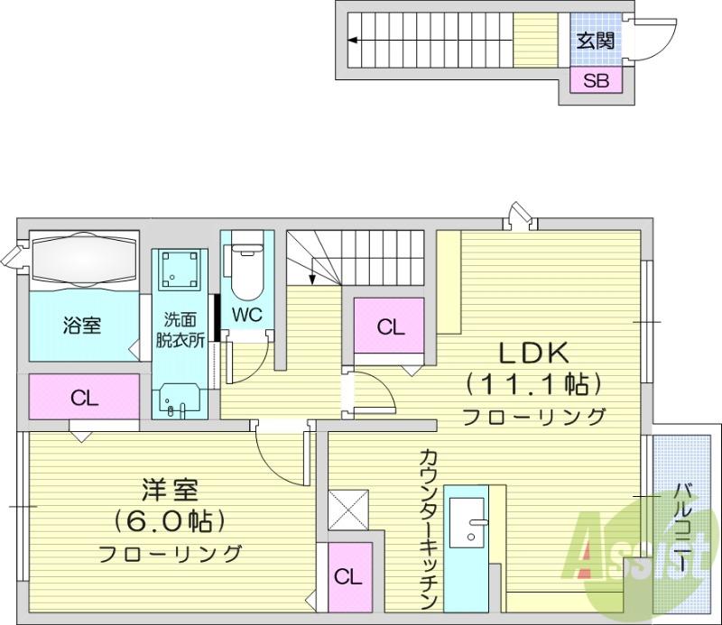 セリシールⅡ(1LDK/2階)の間取り写真