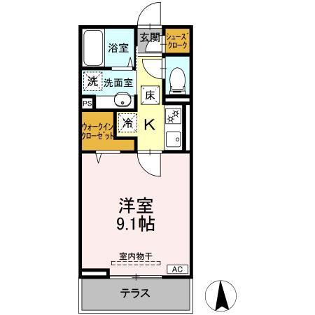 GRAND D-ROOM高宮中(1K/1階)の間取り写真