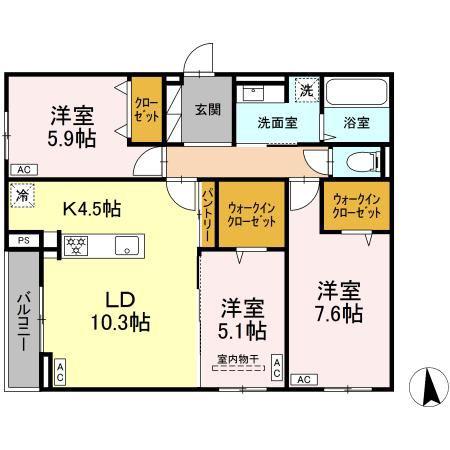CLASSEUM仙台小田原 II(3LDK/3階)の間取り写真