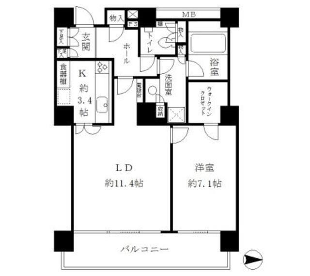 リバーポイントタワー(1LDK/17階)の間取り写真